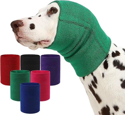Dog Calming Hoodie and Ear Muffs – Soft Double-Layer Ear and Neck Cover for Anxiety Relief & Noise Protection, Elastic Pet Head Wrap for Grooming, Bath, Drying & Fireworks