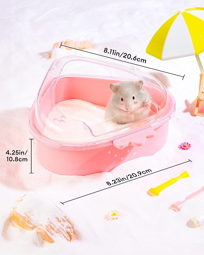 BUCATSTATE Hamster Sand Bath Kit Hamster Sand Bath Container Ultra Large Transparent Toilet for Syrian Hamsters Accessory for Small Animals(Pink, Strawberry)