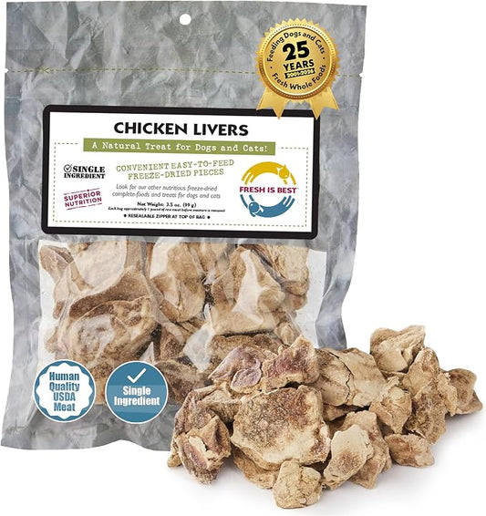 Fresh Is Best Freeze Dried Dog Treats - Raw Freeze Dried Chicken Liver Treats for Dogs & Cats - Chicken Livers in Resealable Zipper Bag - High-Protein Single Ingredient Dog Treat - Made in the USA