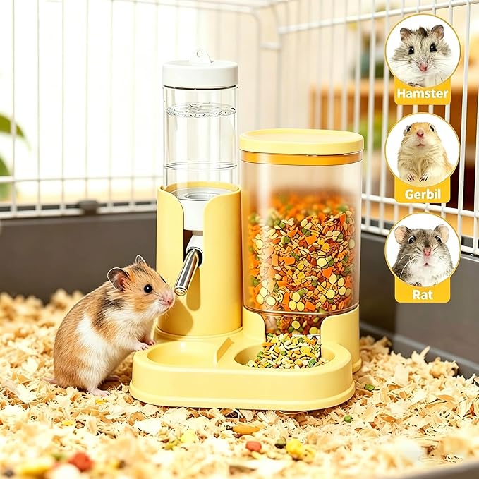 Hamster Water Bottle & Automatic Feeder Combo, No Drip Guinea Pig Water Bottle with Stainless Steel Nozzle, BPA Free Transparent Dispenser for Hamsters Guinea Pigs Gerbils