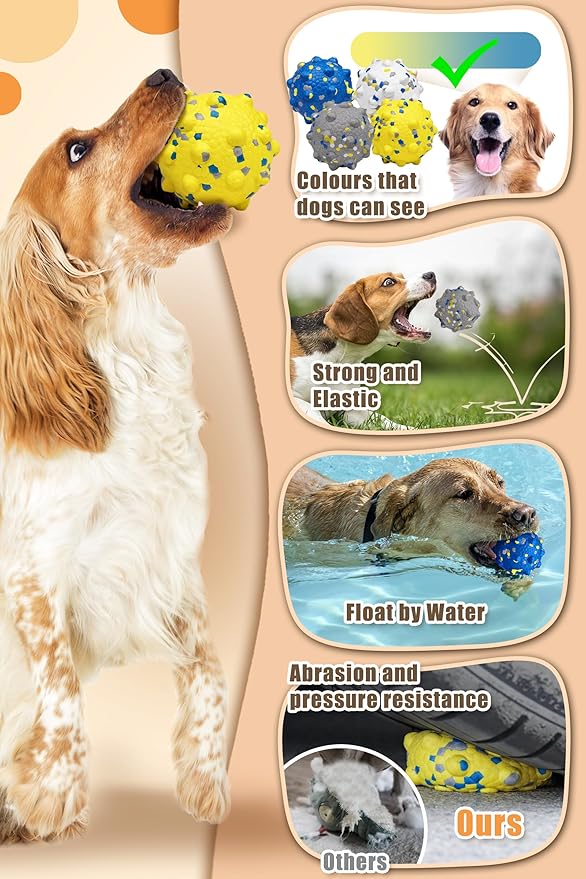 Moonorange 3.7'' Dog Balls for Dogs Aggressive Chewers Indestructible Tennis Durable Bouncy Interactive Dog Toy Balls for Fetch Game Floating Balls (White Large)