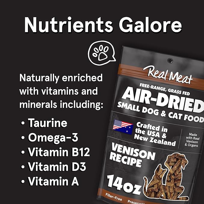 TRMC Real Meat Air Dried Cat Food & Dog Food w/Real Venison - 1.75lbs of USA-Crafted Grain-Free Dry Dog & Cat Food Sourced from Free-Range, Grass-Fed Venison - All Natural, High Protein Pet Food