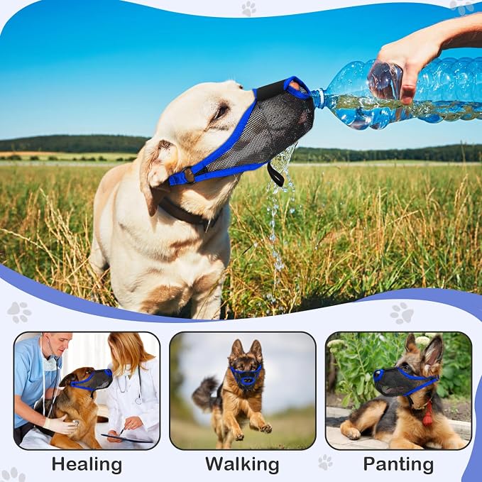 Dog Muzzle, Soft Air Mesh Muzzles for Medium Sized Dogs, Breathable Dog Mussels for Scavenging Biting Licking & Barking, Adjustable Mouth Guard with Front Opening, Allows Panting and Drinking(Blue,S)