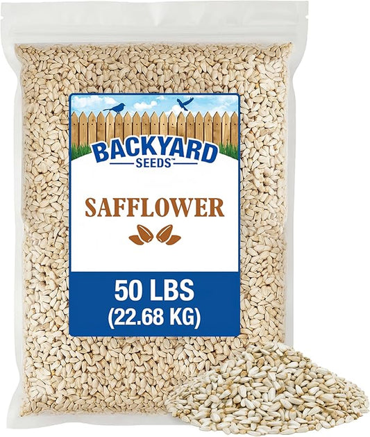 CountryMax Backyard Seeds Safflower Bird Seed – Premium Seed for Cardinals, Chickadees, Woodpeckers and Grosbeaks – 50 lbs Bag