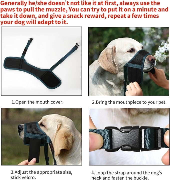 HEELE Dog Muzzle,Soft Nylon Muzzle Anti Biting Barking Chewing,Air Mesh Breathable Drinkable Adjustable Loop Pets Muzzle for Small Medium Large Dogs (Blackish Green,L)