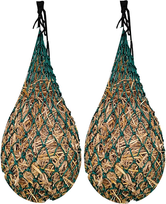 Majestic Ally 2 pcs Slow Feed 42” Hay Net for Horses, Strong Small 2x2” Holes, Nylon Rope Hanging, Adjustable Travel Feeder for Trailer and Stall, Simulates Grazing, Reduce Waste