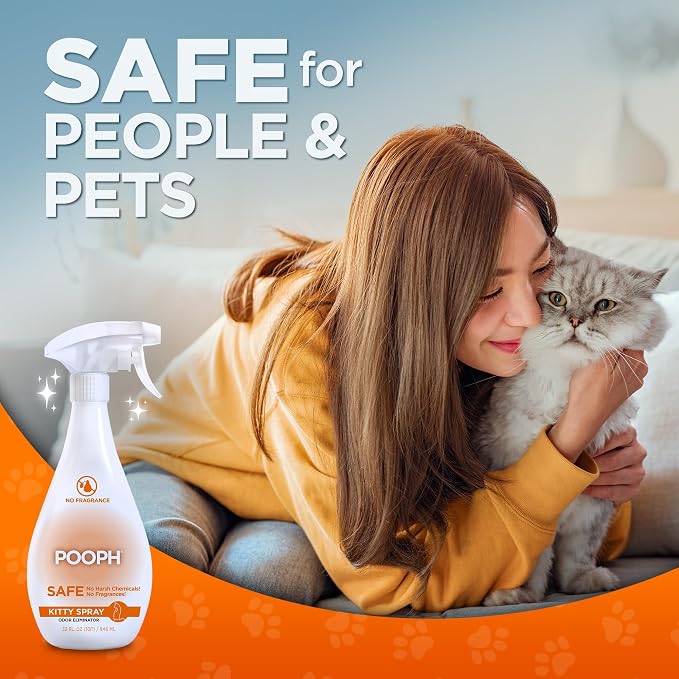 POOPH® Kitty Odor Eliminator – 32 fl oz Bottle – Proprietary Odor Elimination Technology Works On Contact – Cat Trees, Toys, Furniture, Bedding – No Fragrances, No Harsh Chemicals, Safe & Non Toxic