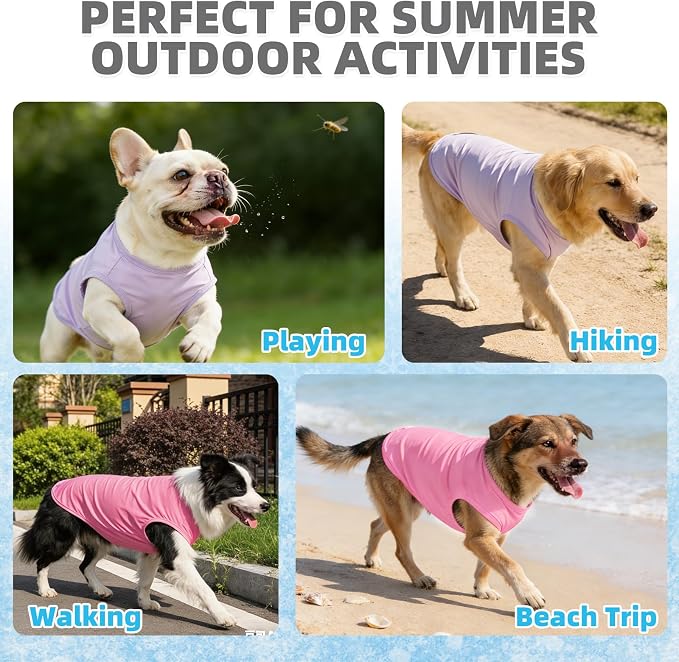 KOOLTAIL Cooling Sunblock Dog Clothes for Medium Dogs, 2 Pack UPF50+ UV & Insect Protection Quick Dry Dog T Shirts for Outdoor, Anti-Hair Loss Breathable Sleeveless Pet Vest Tank Tops, Pink&Purple, M