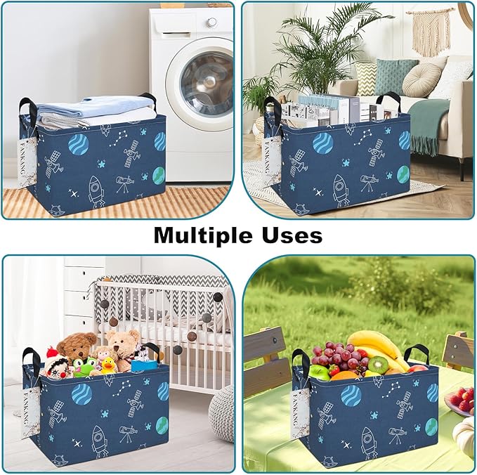 Storage Bins, Nursery Hamper Canvas Laundry Basket Foldable with Waterproof PE Coating Large Storage Baskets for Kids Boys and Girls, Office, Bedroom, Clothes,Toys(Rec-Colorful Space