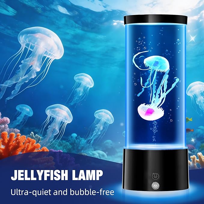 Mini Jellyfish Lamp with Remote, 17 RGB Colors & 4 Lighting Modes, Silent Water Flow Aquarium Night Light, USB-C or Battery Powered Decorative Mood Lamp for Home & Office