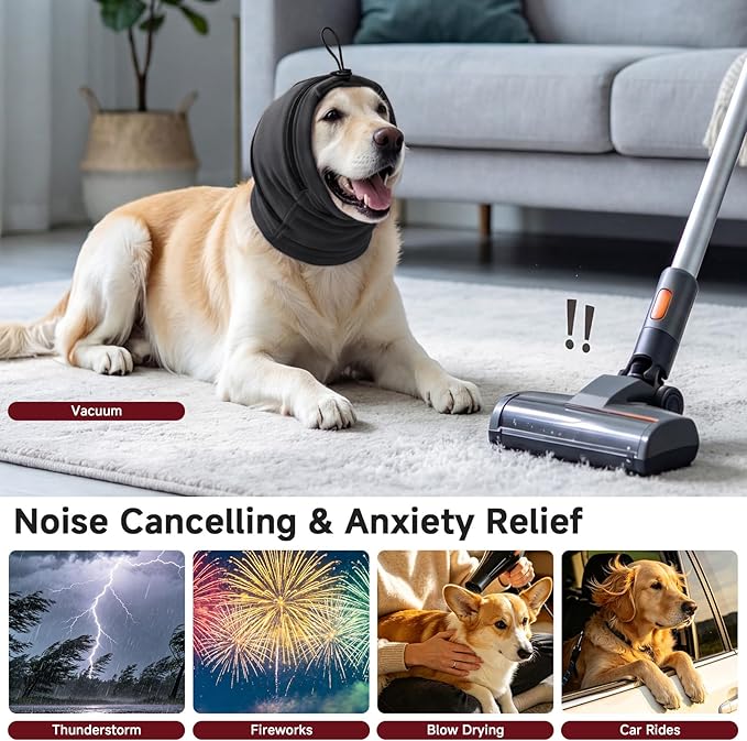 Nanaki Dog Calming Hoodie & Ear Cover, Extra Large July 4th Head Wrap with Ear Pads - No-Shake Hematoma Protection, Noise Cancelling for Fireworks, Grooming, Blow Dryer & Bath,Ear Warmers