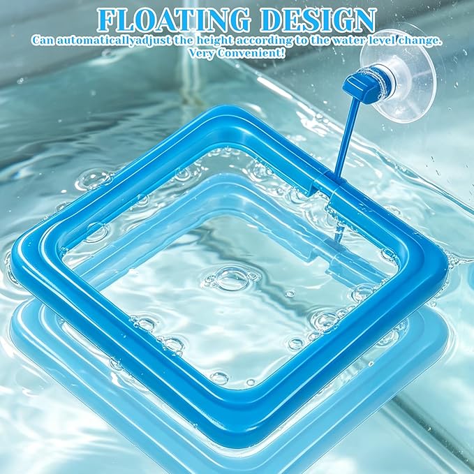 4 Pcs Fish Feeding Ring, Round & Square Floating Aquarium Feeding Ring with Suction Cup, Easy to Use for Betta, Goldfish, Guppy, Turtle & Small Fish (Blue)