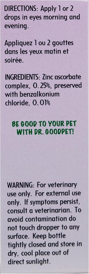 Dr. Goodpet Eye-C All-Natural Eye Drops for Dogs, Cats | Human Quality Zinc & Vitamin C | Veterinarian Recommended Eye Care | Soothe, Wash, and Moisturize Pet Eyes | Made in the USA