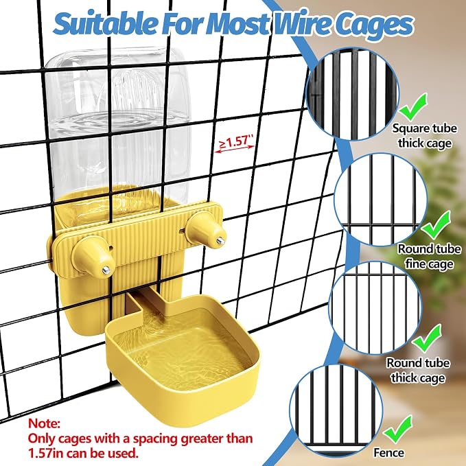 50 oz Rabbit Water Dispenser Hanging Gravity Bunny Water Bottle for Cage Automatic Small Animal Water Bottle for Ferret Guinea Pig Chinchilla Cat Puppy (Yellow)