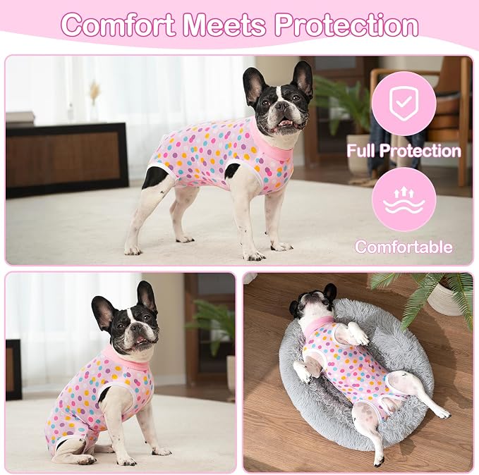 Coppthinktu Recovery Suit for Dogs After Surgery, Dog Onesie Surgery Recovery Suit for Female Spay, Soft Surgical Pajamas Bodysuits for Puppy to Prevent Licking Dog Cone Alternative Dots L