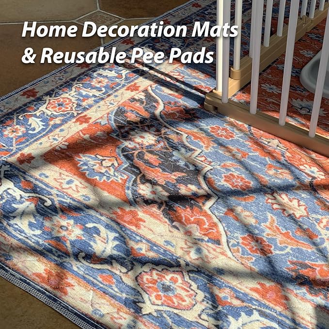 nunubaby Washable Pee Pads for Dogs, Stylish, Non-Slip and Leak-Proof Pee Pads. Reusable Potty Pads for Dogs for Crates and Floors.(Red/Floral, 36" x36" )