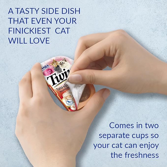 INABA Twins for Cats, Shredded Chicken & Broth Gelée Side Dish/Topper Cups with Vitamin E, 1.23 Ounces per Serving, Chicken Recipe (Pack of 32)