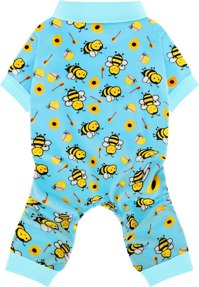 Paiaite Dog Pajamas Onesie: Comfortable Four-Legged Apparel for Small, Medium, & Large Dogs, Polyester Material for Comfort, Wrinkle Resistance, Moisture Wicking, Stretchiness Cute Bee Sky Blue 4XL