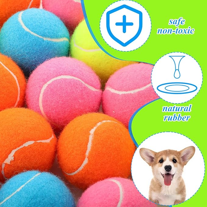 Skylety 40 Pcs 2.5 Inch Squeaky Tennis Balls Bulk for Dogs Bouncy Floatable Tennis Balls Dog Playing Supplies Training Interactive Fetch Toys Indoor and Outdoor for Small Medium Puppy (Multicolor)