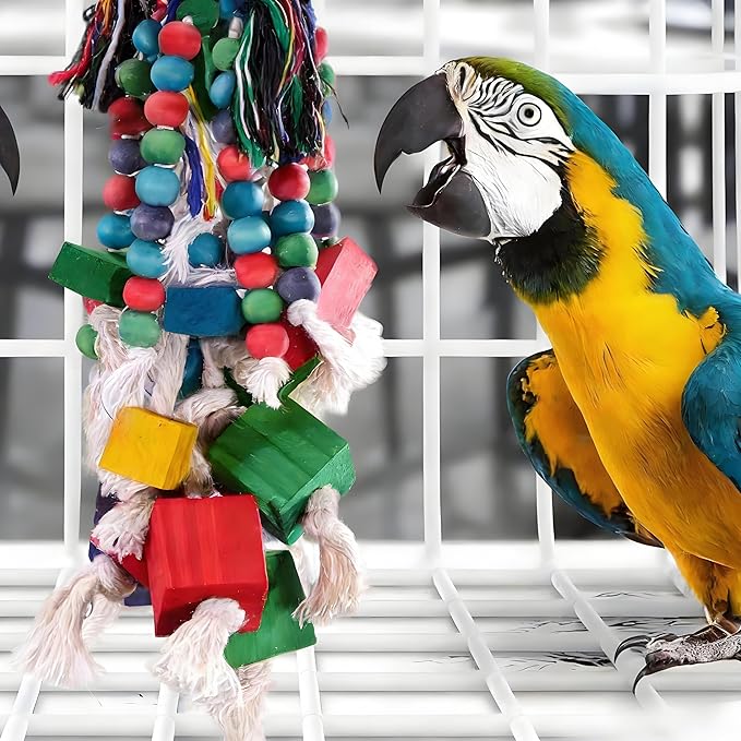 Durable Bird Toys for Large Parrots – Parrot Toys for Macaws & African Greys – Natural Wood, Squeaky, Chew & Climbing Toys for Large Birds, Safe & Eco-Friendly