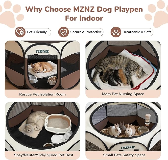 Dog Cat Playpen, Portable Small Animal Playpen Crate Indoor for Dogs Cats Rabbits, Foldable Guinea Pigs Bunny Cage Enclosure for Outdoor, Pop Up Dogs Cats Tent Kennel with Carrying Case, Brown