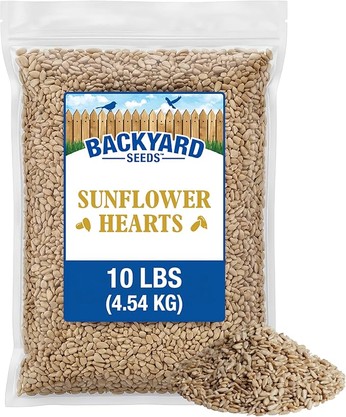 CountryMax Backyard Seeds Coarse Sunflower Hearts Bird Seed – 10 lb Bag | Premium No-Shell Feed for Wild Birds | Ideal for Cardinals, Finches, Chickadees, and More | Mess-Free, High-Energy Nutrition