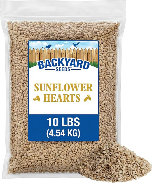 CountryMax Backyard Seeds Coarse Sunflower Hearts Bird Seed – 10 lb Bag | Premium No-Shell Feed for Wild Birds | Ideal for Cardinals, Finches, Chickadees, and More | Mess-Free, High-Energy Nutrition