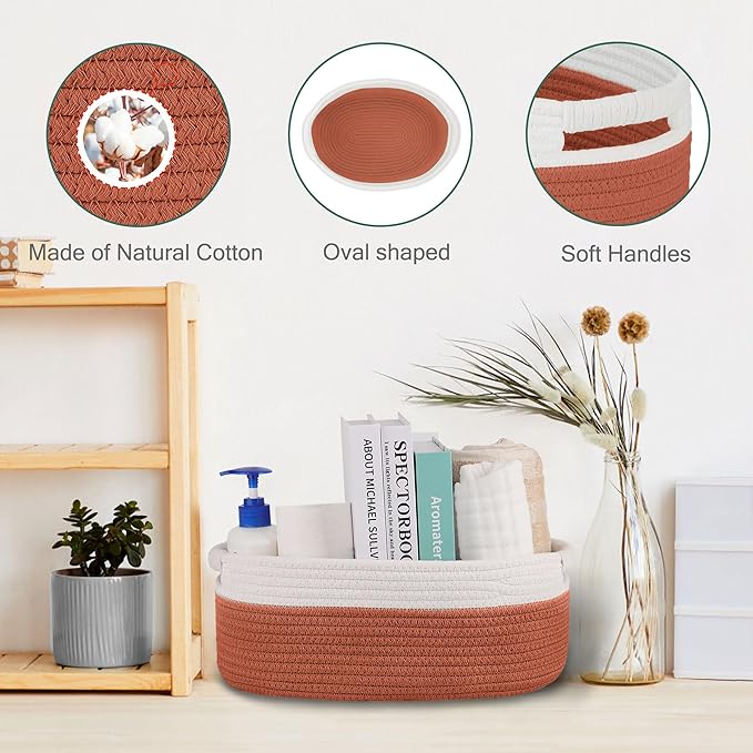 Small Woven Basket with Gift Bags and Ribbons, Empty Baby Gift Baskets for Kids Women Men, Shelf Storage, Small Cat Dog Pet Toy Boxes, 13”x 9”x 5.5”, Autumn Glaze