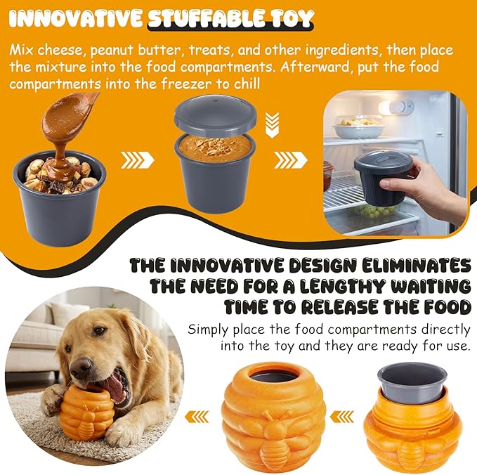 Gemscream 1 Pack Large Dog Toys for Aggressive Chewers, Dog Treat Dispensing Toy to Keep Them Busy, 2-in-1 Fillable Holder with 2 Cups and Food-Dispensing Lids for Large Medium (Yellow)