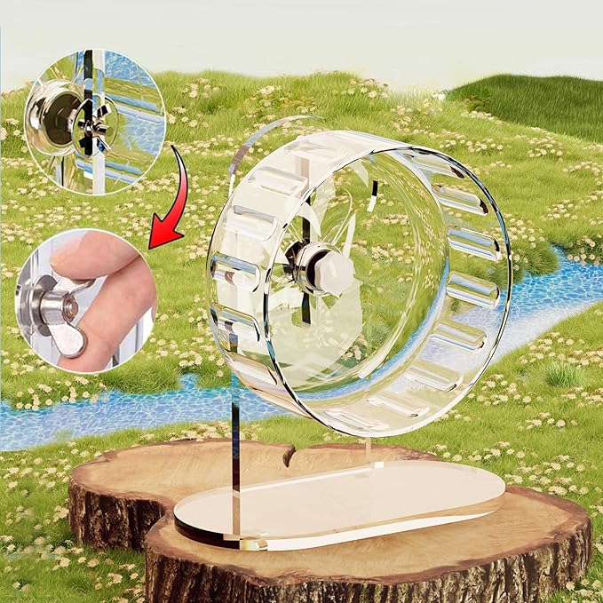 Hamster Wheel, Silent Running Exercise Wheel with Adjustable Stand for Hamster Guinea Pig Gerbil Hedgehog Small Animal Cage Accessories (Clear, 6.5inch)