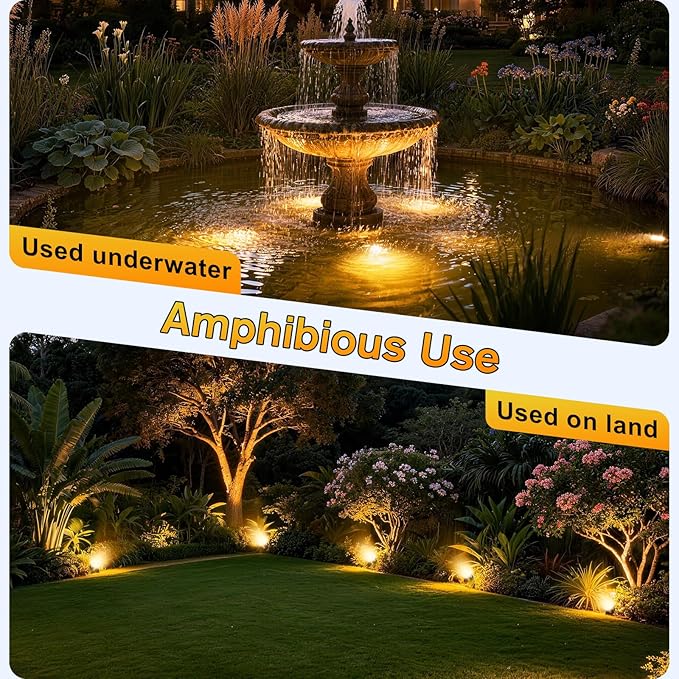 POPOSOAP LED Pond Lights 6-Head, IP68 Waterproof Underwater Lights with 8H Timer Function, 90° Rotatable Design & Gravity Base Fountain Lights for Pond, Fountain, Waterfall, Aquarium, Pool-P64HZ