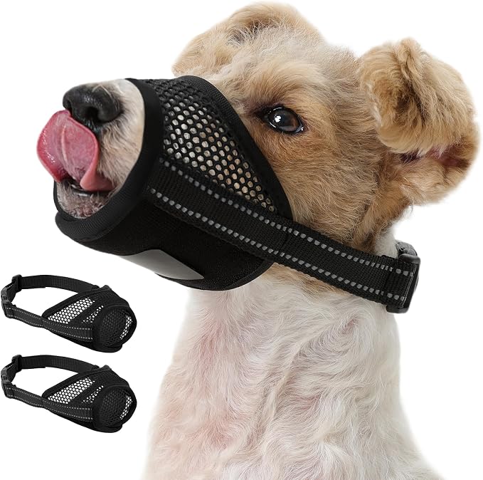 Pezluxe 2-Pack Dog Muzzle, Soft Air Mesh Muzzle Anti Biting Barking Chewing, Secure & Breathable Drinkable Pets Muzzles with Adjustable Strap, for Small Medium Large Dogs (Black-XS)