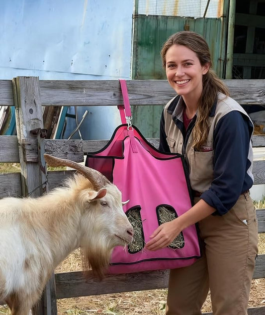 Hay Feeder for Goats and Horses - Slow Feed Design, Heavy Duty Hanging Hay Bag for Barn, Trailer & Paddock, Easy to Hang & Clean(2pcs, Pink)
