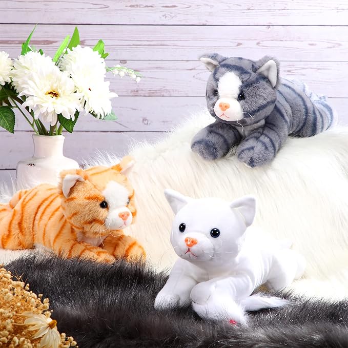 3 Pcs 9 Inch Cat Stuffed Animal Plush Gift Baby Shower Party Favors Cute Kitten Plush Toys Small Cat Stuffed Animal Soft Sleeping Supplies for Boys Girls Toddlers Birthday(Regular Style)