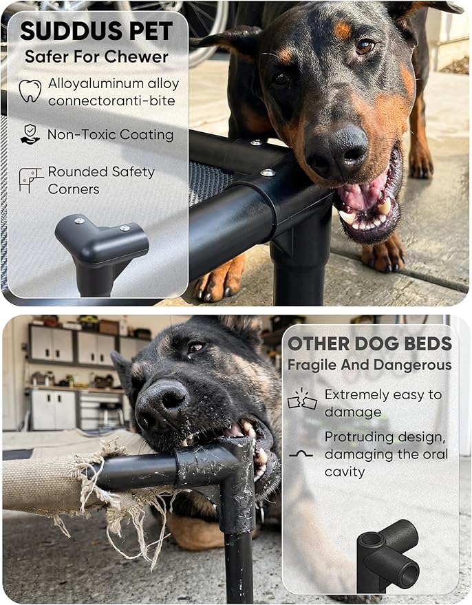 suddus Elevated Dog Bed Waterproof Outdoor, Portable Raised Dog Bed, Dog Bed Off the Floor, Chew-Proof Dog Bed Easy Clean Indoor or Outdoor Use，XX-Large, 56 * 37.5 * 9in, Grey