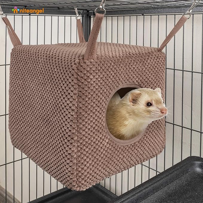 Niteangel Ferret Cozy Swing Hammock - Hanging Beds for Ferrets Rats Chinchilla Sugar Gliders or Other Small Animals (Chocolate)