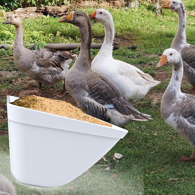 mozoba Hanging Chicken Feeder Trough for Goat Sheep Deer Poultry Duck Chicken Fence Feeder Livestock Feeding Container Goats Supplies Feeders Waterer Bucket (White)