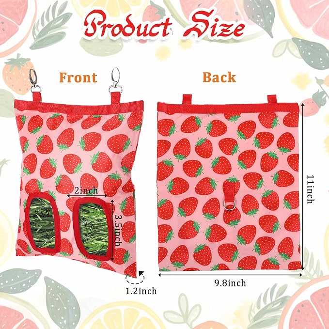 Rabbit Hay Feeder, 2 Hole Hanging Hay Bag for Rabbits Guinea Pig Bunny Chinchillas Washable Rabbit Hay Holder 11x9.8inch