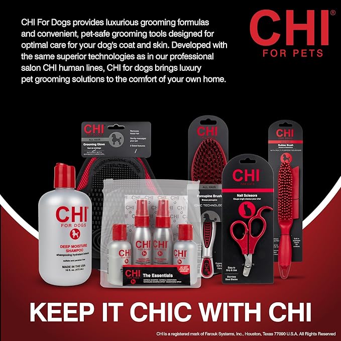 CHI for Dogs Double-Sided Shedding Rake and Blade, 2-in-1 Grooming Tool for Dematting, Deshedding, and Undercoat Removal, Ionic Technology, Ergonomic Soft Grip Handle, All Coat Types, Red