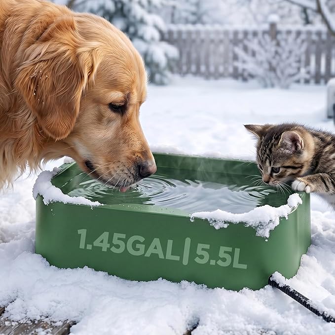 5.5L/1.45Gal Extra Large Heated Water Bowl, Indoor & Outdoor Winter Antifreezing Pet Heated Thermal Water Bowl Dish, Anti Chewy Cord, BPA-Free, Pet Products for Dog Cats Rabbit Chicken Duck Squirrel