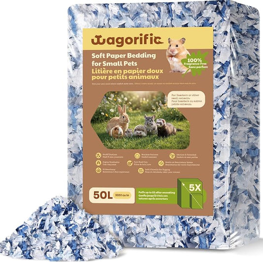 Hamster Bedding 50L, Dust-Free Paper Bedding, Odor Control, 5X Expansion, Natural Unscented for Small Animals, Guinea Pigs, Rabbits & Gerbils