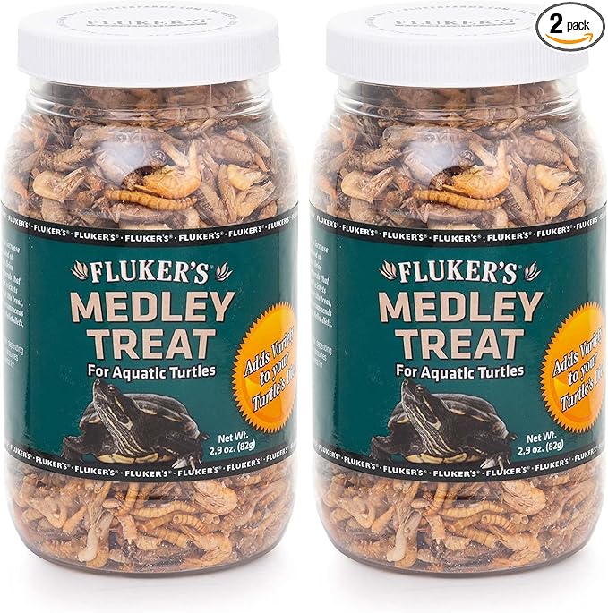 Fluker's Aquatic Turtle Food,Vitamin,Enriched Medley Treats of Freeze,Dried River Shrimp,Mealworms,and Crickets,2.9 oz,(Pack of 2)