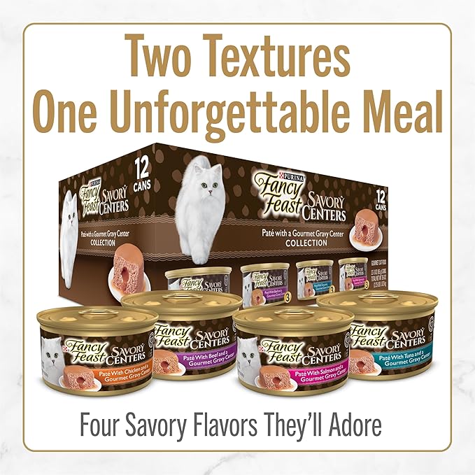 Fancy Feast Purina Savory Centers with Tuna Wet Cat Food Pate with Gourmet Gravy Center - 3 oz. Cans,(Pack of 48)