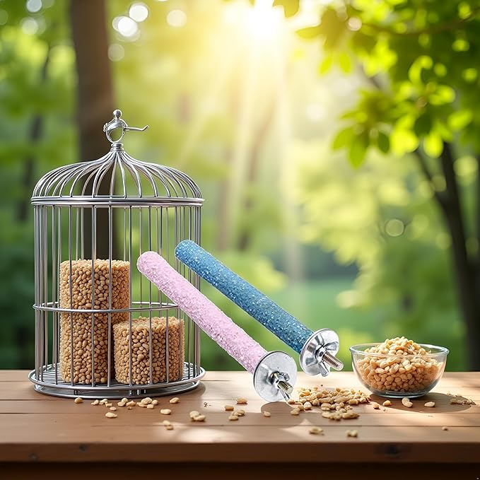 2 Pcs Bird Perch Stand Toy,Random Bird Perch Stand Toy Wood Parrot Grinding Claw Sticks Sanded Cage Toy for Parakeets Finches Parakeet Toys, Sanded Surface Cage Accessories for Parakeets Finches