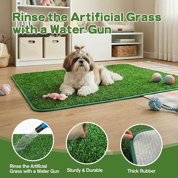 33.5"×23.6"×15.9" High Walls Dog Potty Tray with Artificial Grass, Foldable Dog Pee Pad Holder with 4-Inch Baffle, Waterproof Indoor Dog Litter Box for Small to Medium Pets