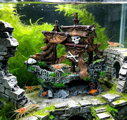 M2cbridge Antique Roman Column Ruins European Castle Aquarium Decorations Fish Tank Hideout Rocks (Pirate Shipwreck)