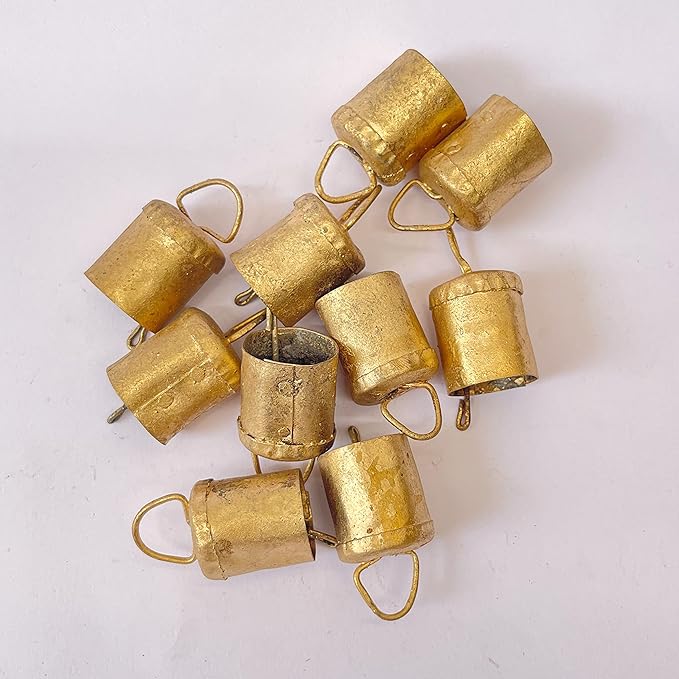 Pack of 10, Vintage Christmas Bell for Decoration – Rustic Hanging Cylinder Bells for Crafts, Home Decor, Christmas Tree Ornaments, Jingle Bells for Crafting, Farmhouse Decor, Tin & Cow Bell