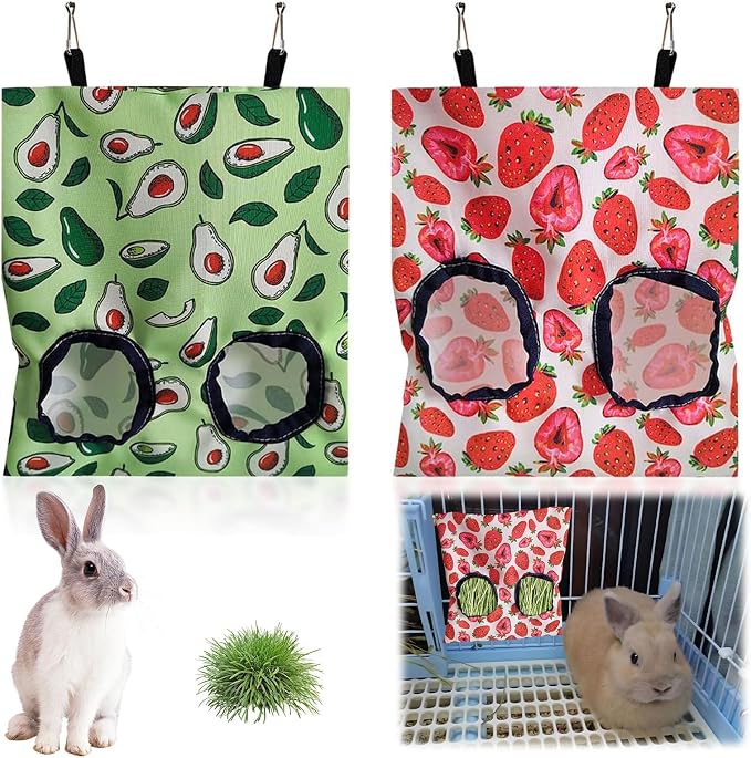 Rabbit Hay Feeder,2 PCS Guinea Hay Feeder Hay Feeder Rabbit,Hanging Hay Bags with Storage Pouch,Rabbit Hay Rack,for Guinea Pigs, Bunnies, Chinchillas, and Hamsters