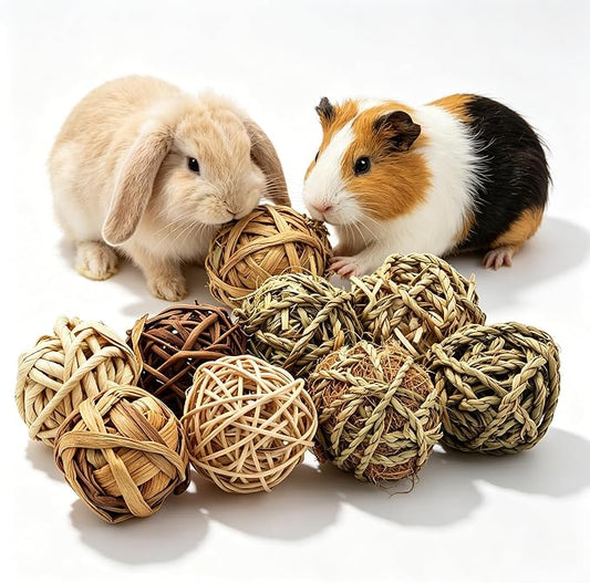 8 Pcs Bunny Chew Grass Balls, Hangable Natural Handmade Enrichment Toys for Teeth Grinding, Enrichment Treats for Rodents Rabbits Guinea Pigs Chinchillas Hamsters Mice, Rolling Chew Toys (2.4") (8pcs)