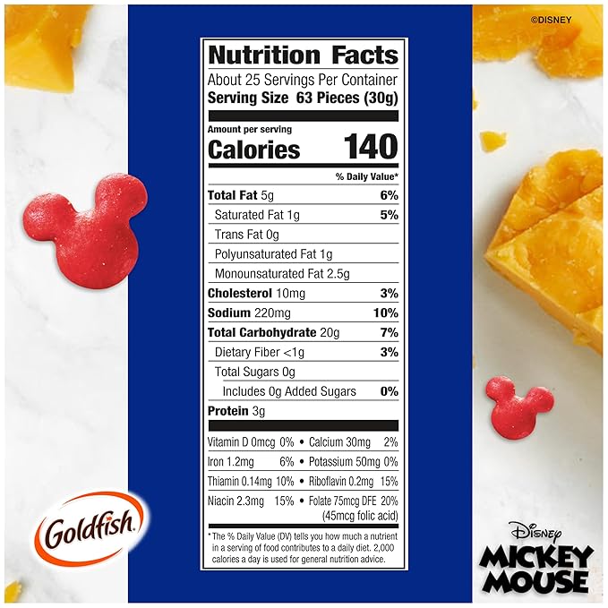 Goldfish Disney Mickey Mouse Cheddar Crackers, Snack Crackers, 27.3 oz carton (Pack of 2)